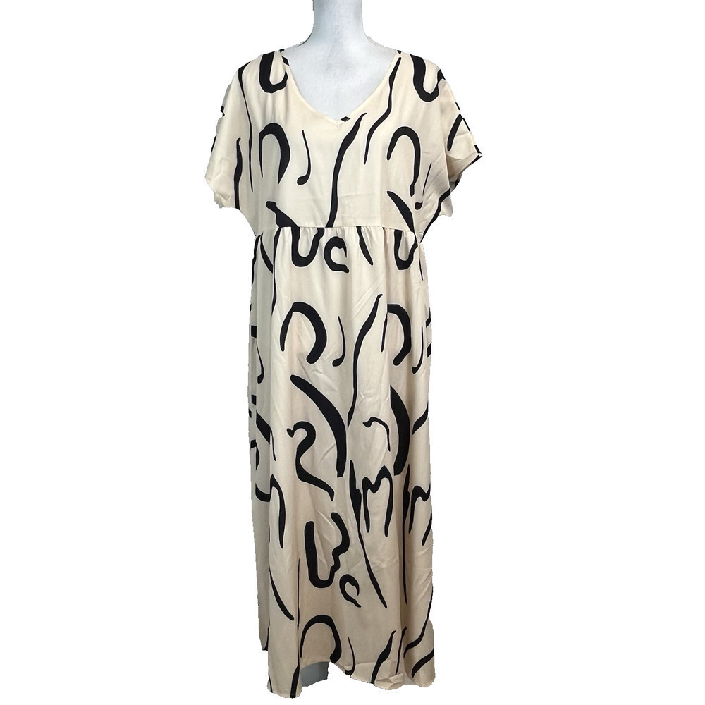 Emery Rose Dress size Extra Large Ivory Black Swirls Long Maxi Wedding Church